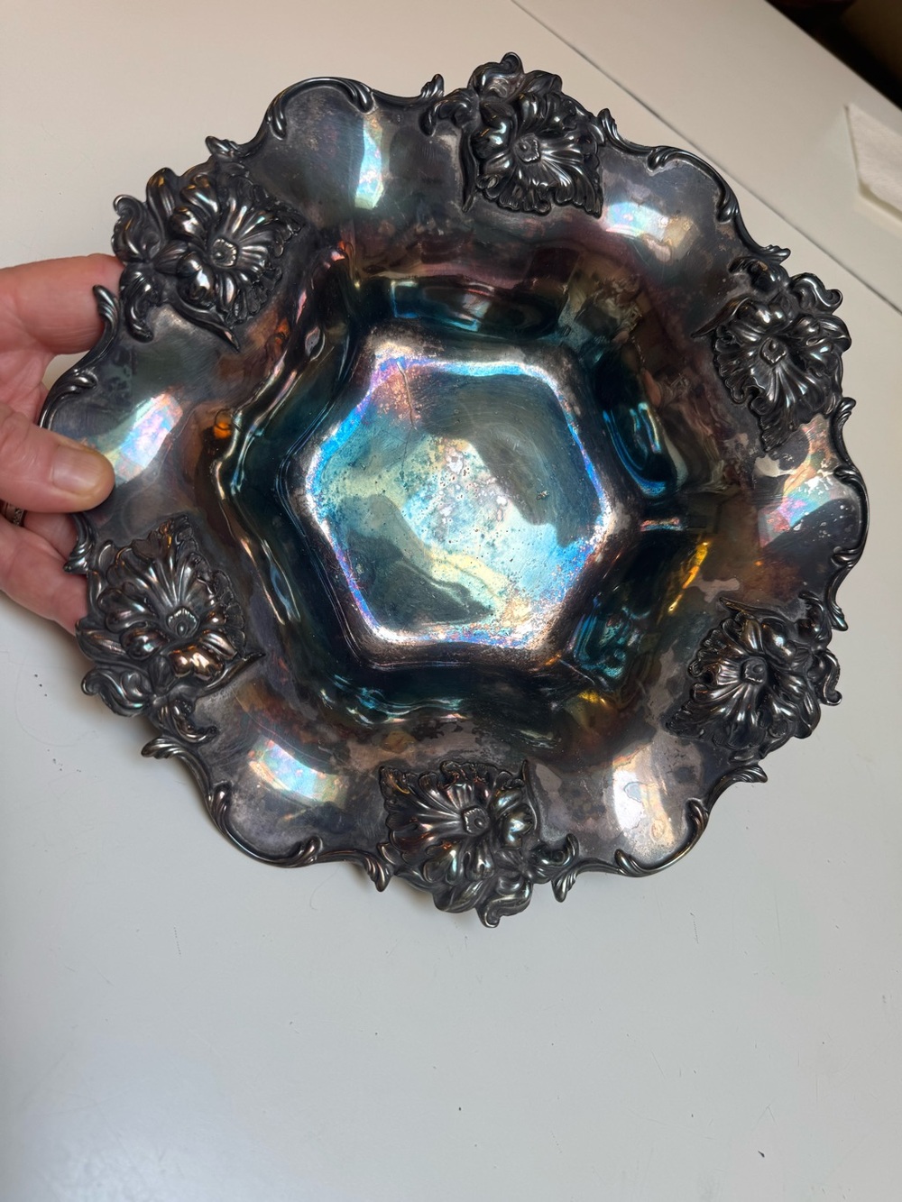 Art Nouveau antique Repousse flowers Silver bowl 1904 touching family heirloom❤️